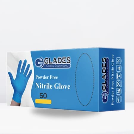 Glades Nitrile Disposable Gloves, 8 mil Palm , Nitrile, Powder-Free, XL, 50 PK, Blue XL